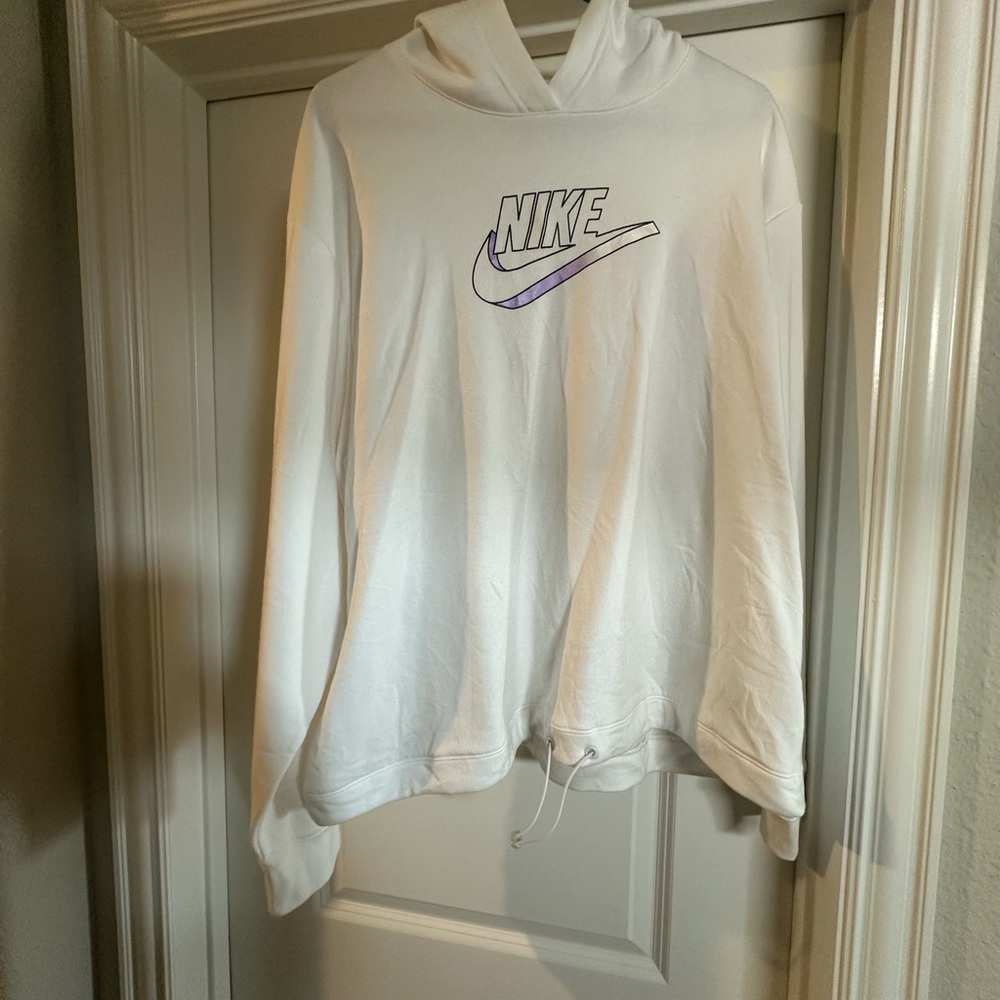 Nike White Hoodie with Lavender Logo